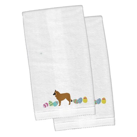 Carolines Treasures Belgian Sheepdog Easter White Embroidered Plush Hand Towel, 2PK CK1607KTEMB